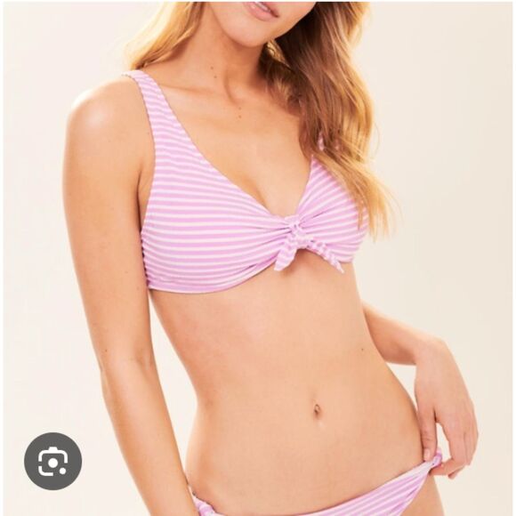 Abercrombie and Fitch Pink White Front Tie Bikini Top Size Small - Picture 1 of 4